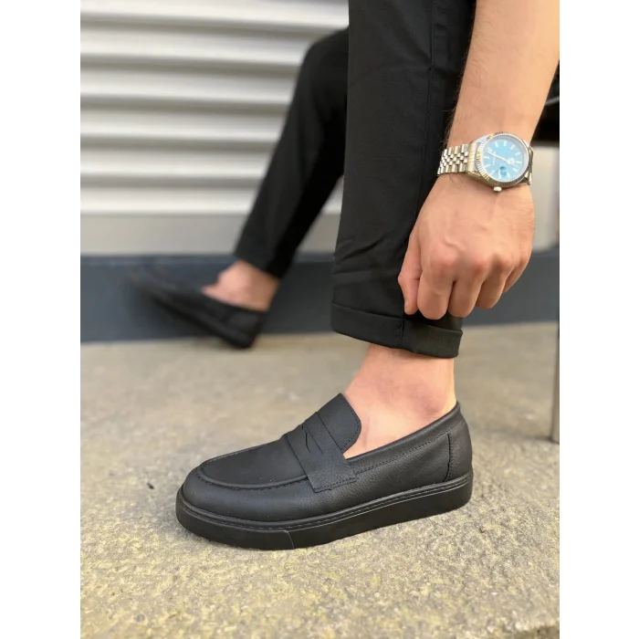 JY180 Estilo X Bağcıksız Cilt Erkek Günlük Spor Klasik Ayakkabı CST - Siyah