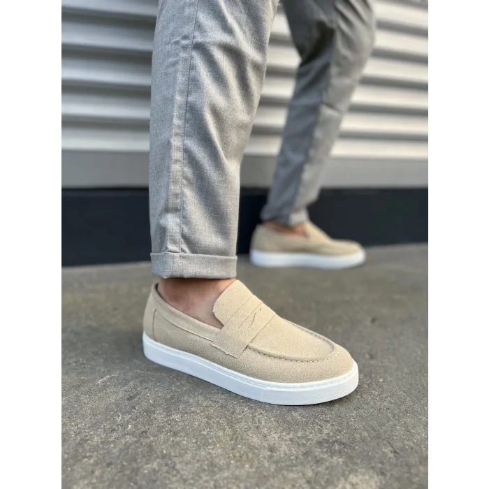 JY180 Estilo X Bağcıksız Süet Erkek Günlük Spor Klasik Ayakkabı SBT - Krem