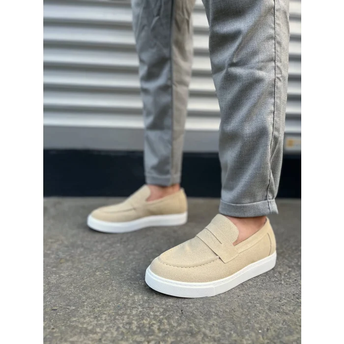 JY180 Estilo X Bağcıksız Süet Erkek Günlük Spor Klasik Ayakkabı SBT - Krem