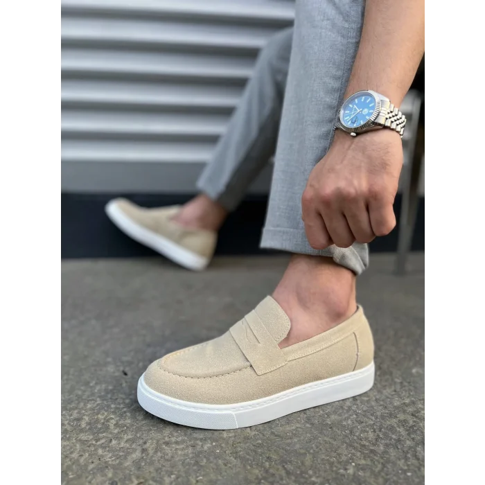 JY180 Estilo X Bağcıksız Süet Erkek Günlük Spor Klasik Ayakkabı SBT - Krem