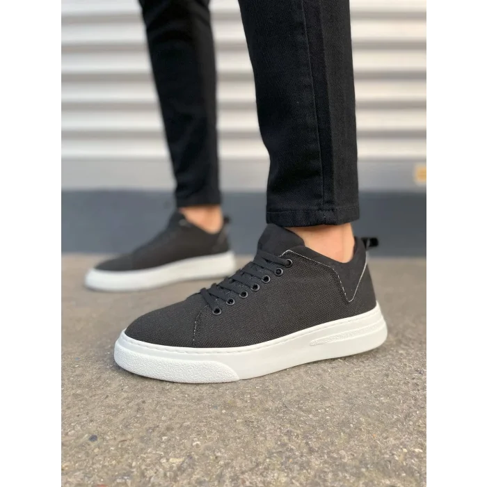 JY204 Flex Bağcıklı Keten Kumaş Erkek Günlük Sneaker Ayakkabı KBT - Siyah