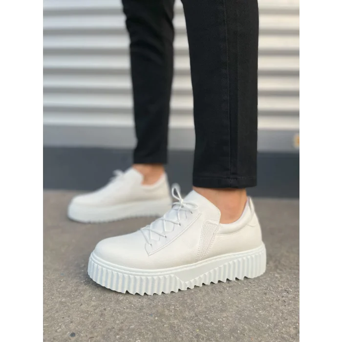 JY502 Bold Bağcıklı Cilt Erkek Günlük Sneaker Ayakkabı CBT - Beyaz