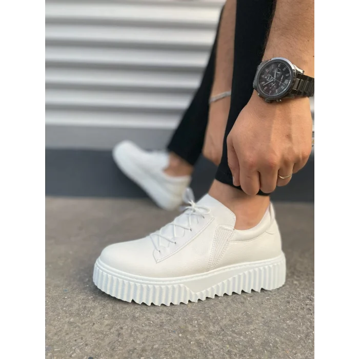 JY502 Bold Bağcıklı Cilt Erkek Günlük Sneaker Ayakkabı CBT - Beyaz
