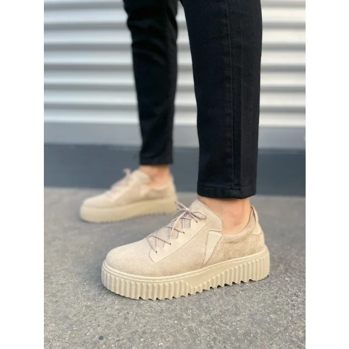 JY502 Bold Bağcıklı Süet Erkek Günlük Sneaker Ayakkabı SKT - Krem