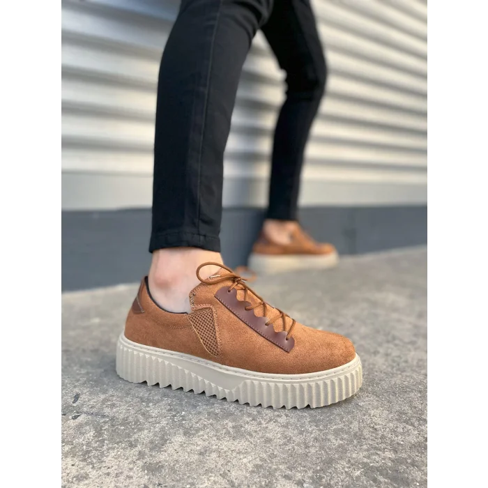 JY502 Bold Bağcıklı Süet Erkek Günlük Sneaker Ayakkabı SKT - Taba
