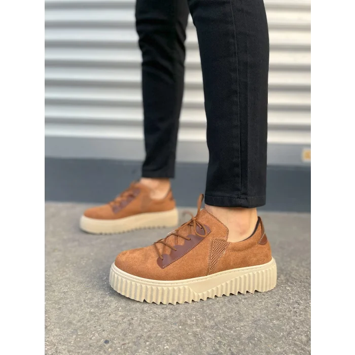 JY502 Bold Bağcıklı Süet Erkek Günlük Sneaker Ayakkabı SKT - Taba