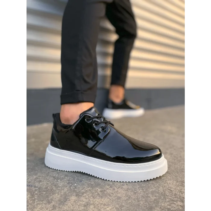 JYx03 Luxor Bağcıklı Rugan Erkek Günlük Spor Klasik Ayakkabı RBT - Siyah