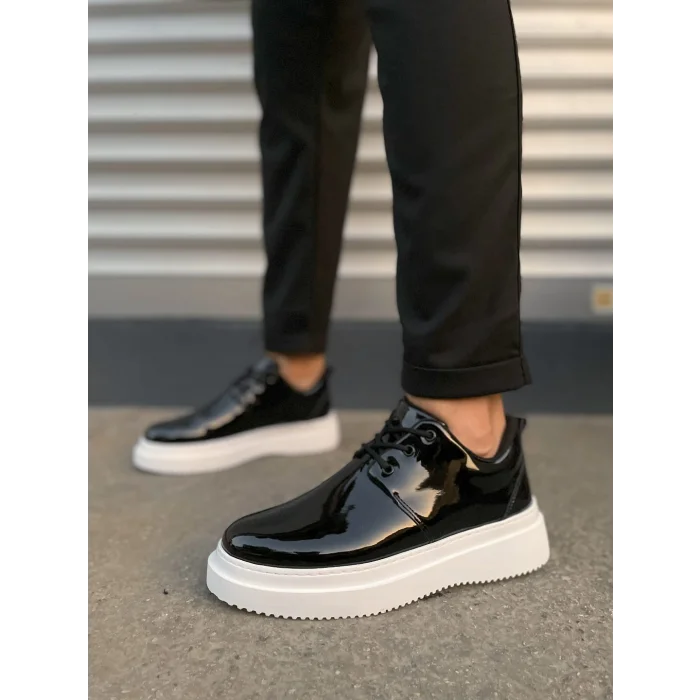 JYx03 Luxor Bağcıklı Rugan Erkek Günlük Spor Klasik Ayakkabı RBT - Siyah