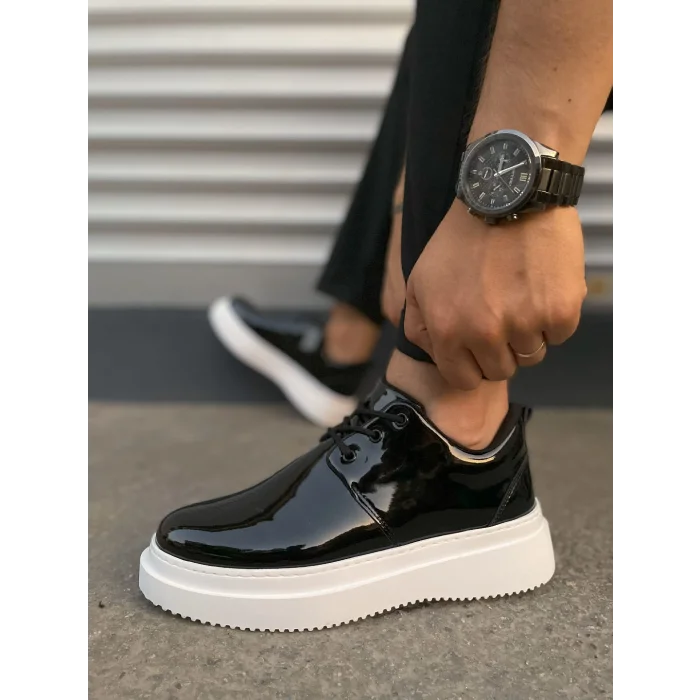 JYx03 Luxor Bağcıklı Rugan Erkek Günlük Spor Klasik Ayakkabı RBT - Siyah