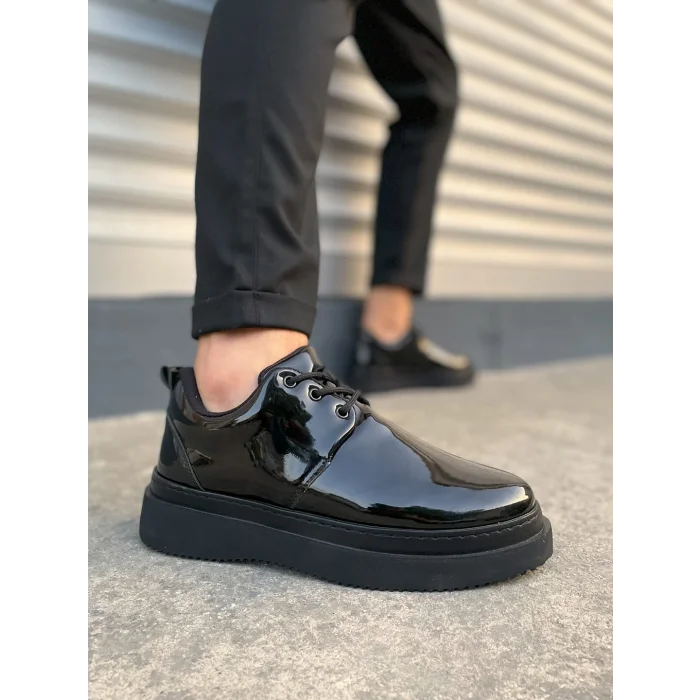 JYx03 Luxor Bağcıklı Rugan Erkek Günlük Spor Klasik Ayakkabı RST - Siyah