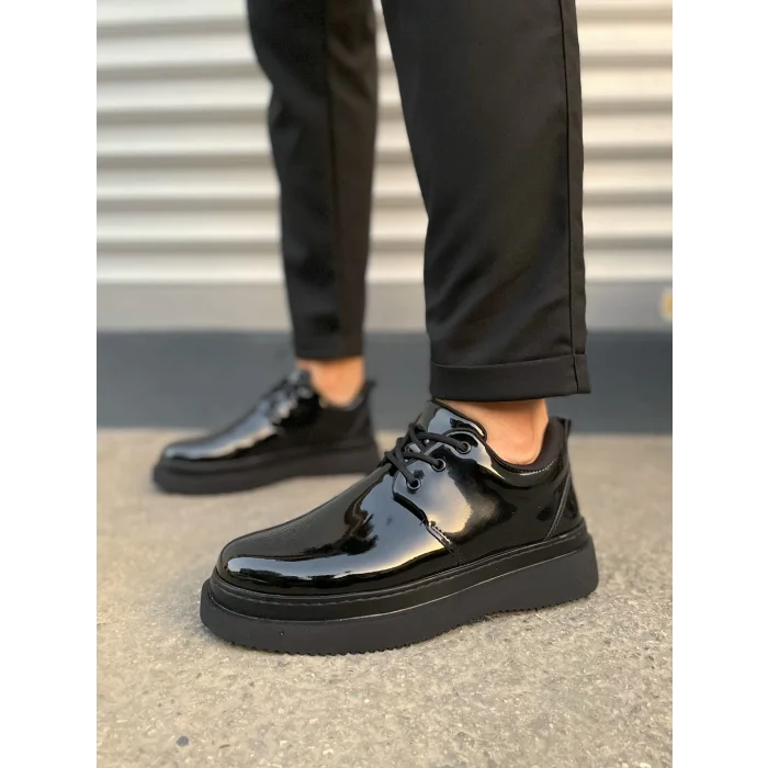 JYx03 Luxor Bağcıklı Rugan Erkek Günlük Spor Klasik Ayakkabı RST - Siyah