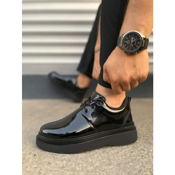 JYx03 Luxor Bağcıklı Rugan Erkek Günlük Spor Klasik Ayakkabı RST - Siyah