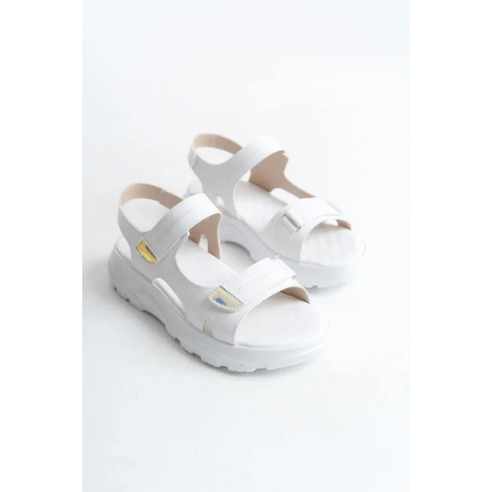 LAMIA Cırt Cırtlı Ortopedik Taban Kadın Sandalet CBT - Beyaz