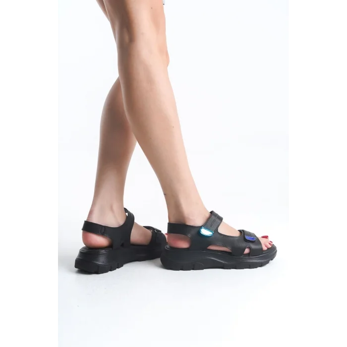 LAMIA Cırt Cırtlı Ortopedik Taban Kadın Sandalet CST - Siyah