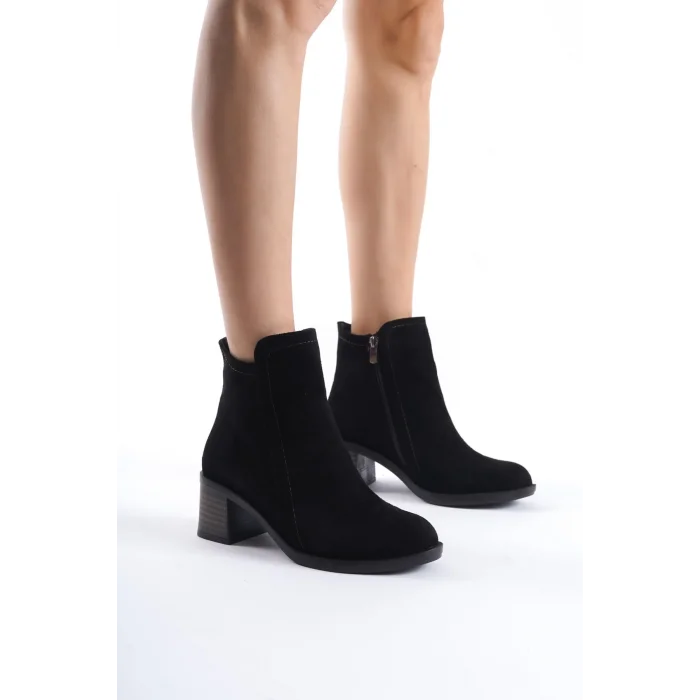 LARISSA Fermuarlı Ortopedik Taban Topuklu Süet Kadın Bot  ST - Siyah