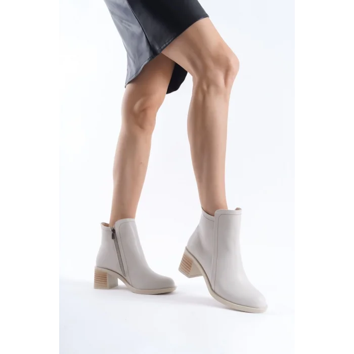 LARISSA Fermuarlı Ortopedik Taban TopukluKadın Bot  KT - Krem