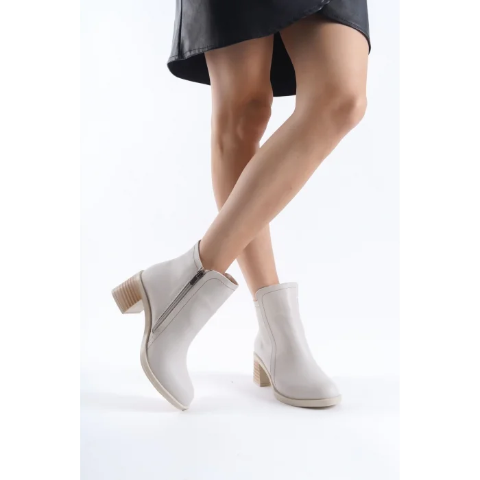 LARISSA Fermuarlı Ortopedik Taban TopukluKadın Bot  KT - Krem