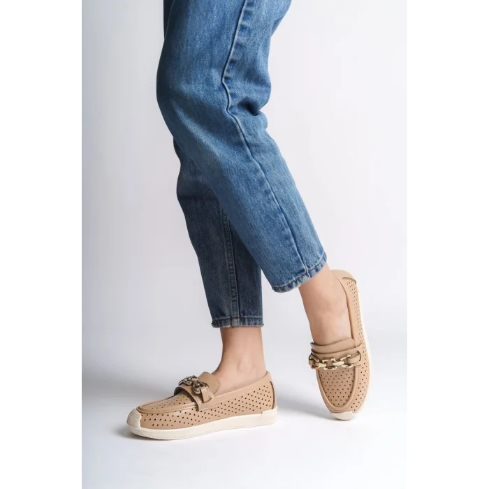 LAYLA Bağcıksız Ortopedik Rahat Taban Kalp Desenli Kadın Babet Ayakkabı CKT - Ten