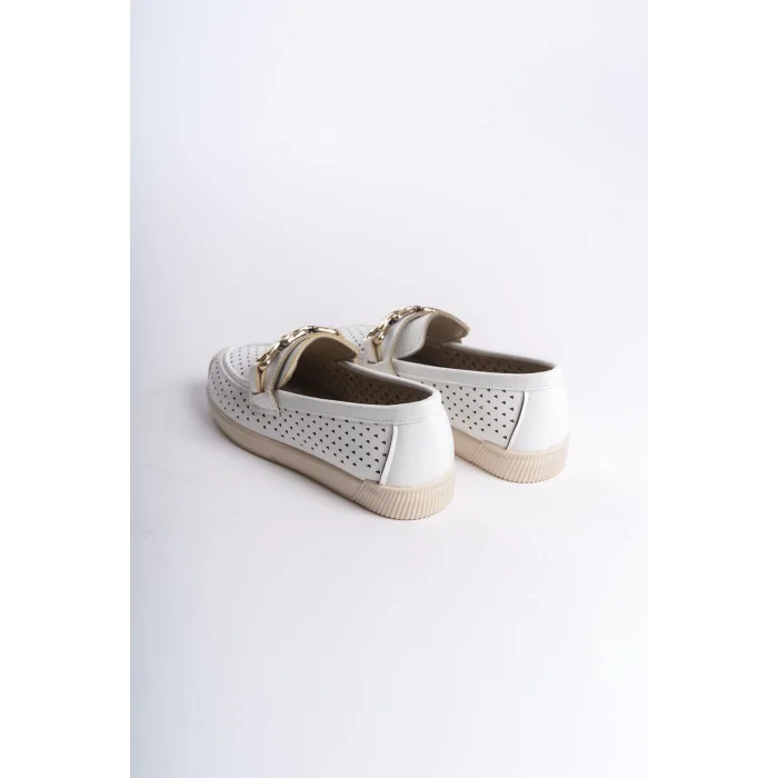 LAYLA Bağcıksız Ortopedik Rahat Taban Kalp Desenli Kadın Babet Ayakkabı  KT - Beyaz