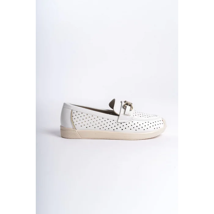 LAYLA Bağcıksız Ortopedik Rahat Taban Kalp Desenli Kadın Babet Ayakkabı  KT - Beyaz