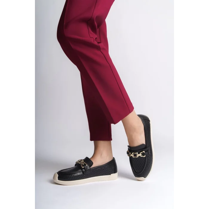 LAYLA Bağcıksız Ortopedik Rahat Taban Kalp Desenli Kadın Babet Ayakkabı KT - Siyah