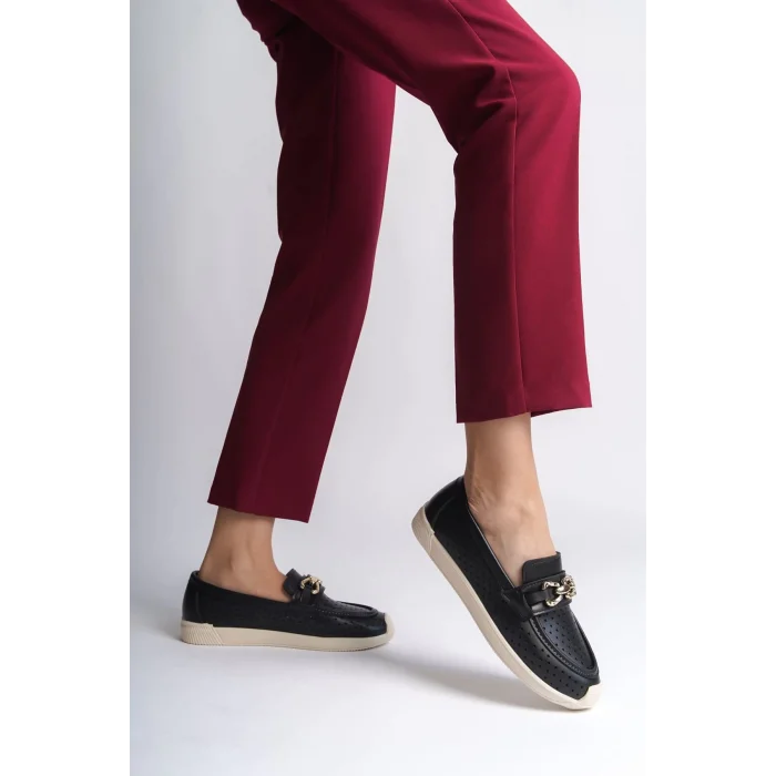 LAYLA Bağcıksız Ortopedik Rahat Taban Kalp Desenli Kadın Babet Ayakkabı KT - Siyah