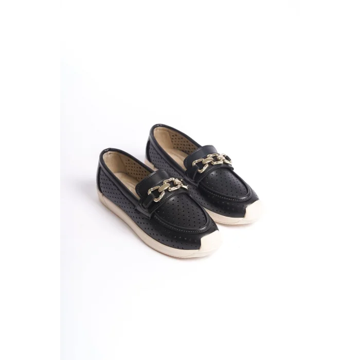 LAYLA Bağcıksız Ortopedik Rahat Taban Kalp Desenli Kadın Babet Ayakkabı KT - Siyah