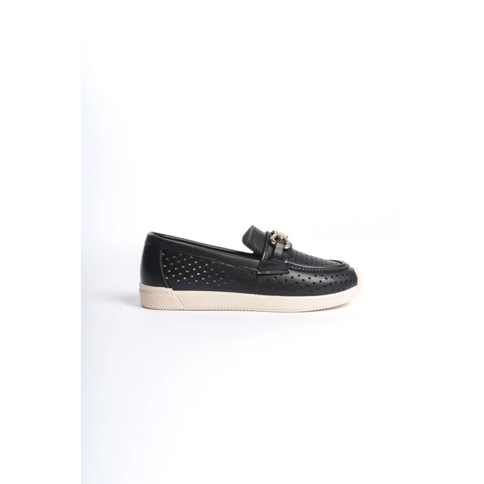 LAYLA Bağcıksız Ortopedik Rahat Taban Kalp Desenli Kadın Babet Ayakkabı KT - Siyah