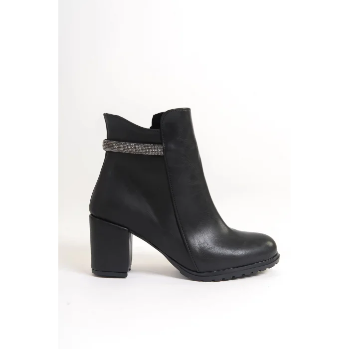 LIA Fermuarlı Ortopedik Taban Taşlı Topuklu Kadın Bot  ST - Siyah