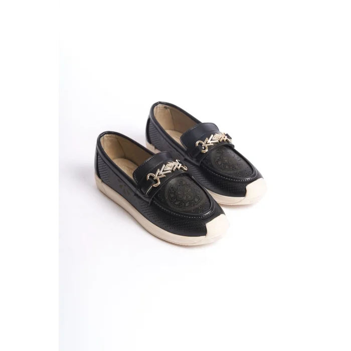 LILY Bağcıksız Ortopedik Rahat Taban Çiçek Desenli Kadın Babet Ayakkabı  KT - Siyah