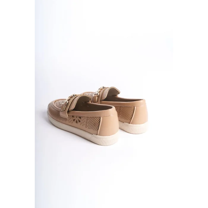 LILY Bağcıksız Ortopedik Rahat Taban Çiçek Desenli Kadın Babet Ayakkabı  KT - Ten