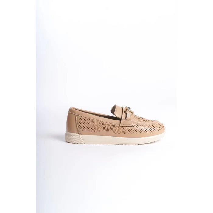 LILY Bağcıksız Ortopedik Rahat Taban Çiçek Desenli Kadın Babet Ayakkabı  KT - Ten