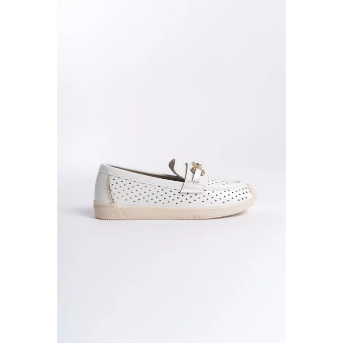 LILY Bağcıksız Ortopedik Rahat Taban Kalp Desenli Kadın Babet Ayakkabı  KT - Beyaz