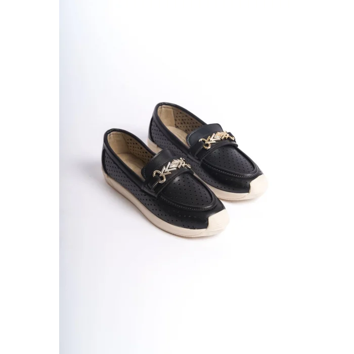 LILY Bağcıksız Ortopedik Rahat Taban Kalp Desenli Kadın Babet Ayakkabı  KT - Siyah