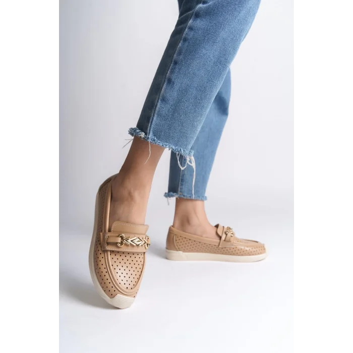 LILY Bağcıksız Ortopedik Rahat Taban Kalp Desenli Kadın Babet Ayakkabı KT - Ten