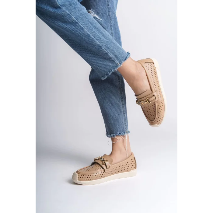 LILY Bağcıksız Ortopedik Rahat Taban Kalp Desenli Kadın Babet Ayakkabı KT - Ten