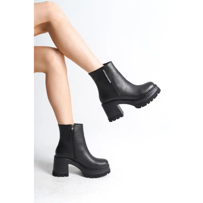 LISSE Fermuarlı Ortopedik Taban Kalın Topuklu Kadın Bot ST - Siyah