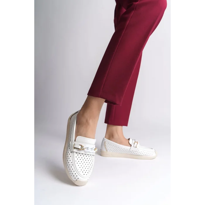 LIZY Bağcıksız Ortopedik Rahat Taban Kalp Desenli Kadın Babet Ayakkabı  KT - Beyaz