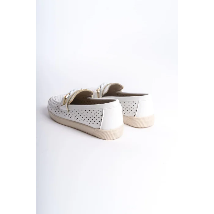 LIZY Bağcıksız Ortopedik Rahat Taban Kalp Desenli Kadın Babet Ayakkabı  KT - Beyaz