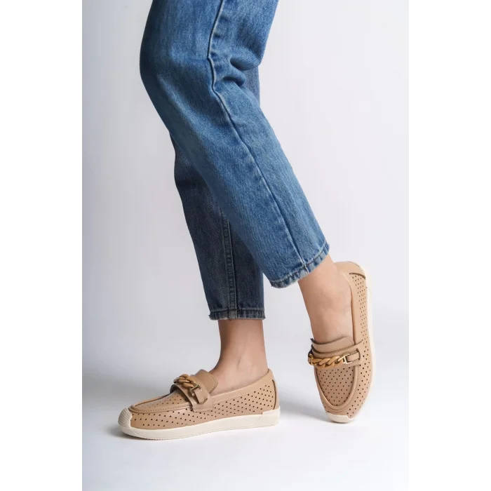 LIZY Bağcıksız Ortopedik Rahat Taban Kalp Desenli Kadın Babet Ayakkabı  KT - Ten