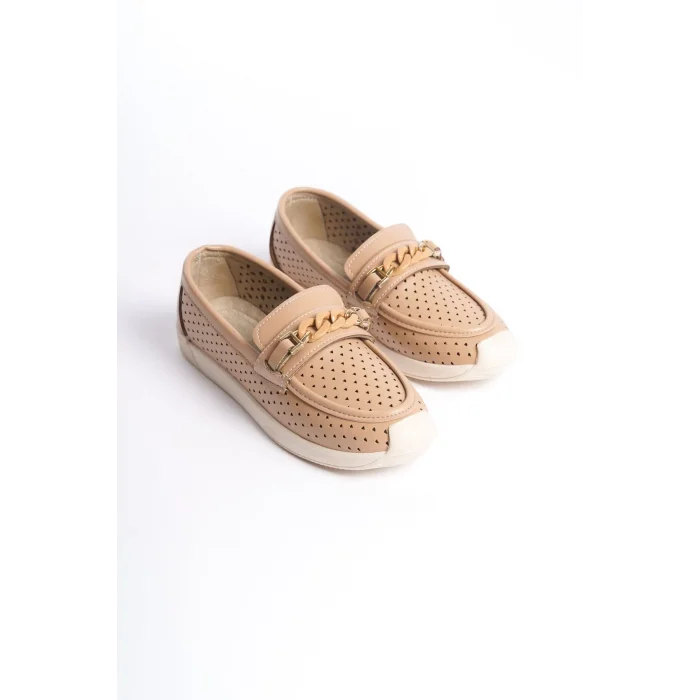 LIZY Bağcıksız Ortopedik Rahat Taban Kalp Desenli Kadın Babet Ayakkabı  KT - Ten