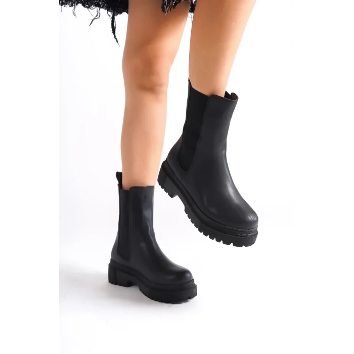 LORA Bağcıksız Lastikli Ortopedik Taban Kadın Bot ST - Siyah