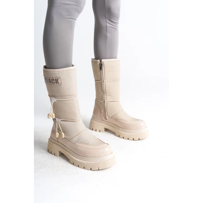 LUCY Lastikli Fermuarlı  Paraşüt Kumaş Rugan Kadın Bot  KT - Krem