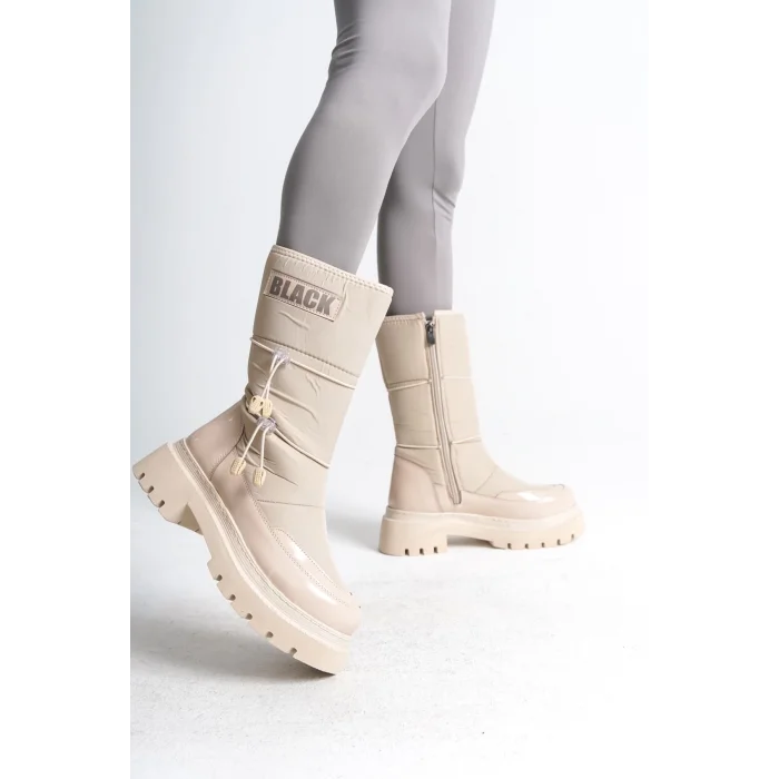 LUCY Lastikli Fermuarlı  Paraşüt Kumaş Rugan Kadın Bot  KT - Krem