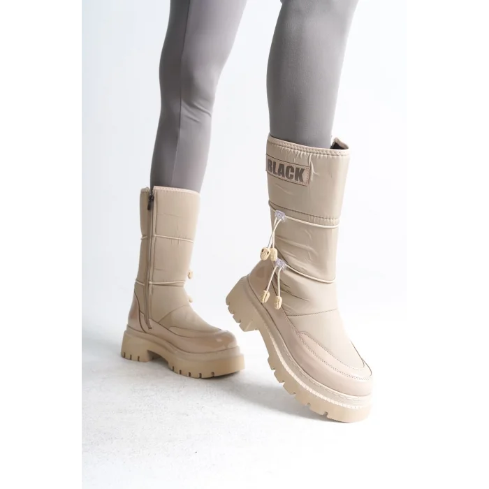 LUCY Lastikli Fermuarlı  Paraşüt Kumaş Rugan Kadın Bot  KT - Krem