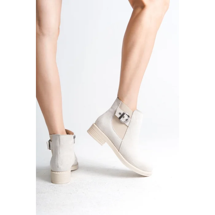LUNA Fermuarlı Lastikli Ortopedik Taban Topuklu Süet Kadın Bot KT - Krem