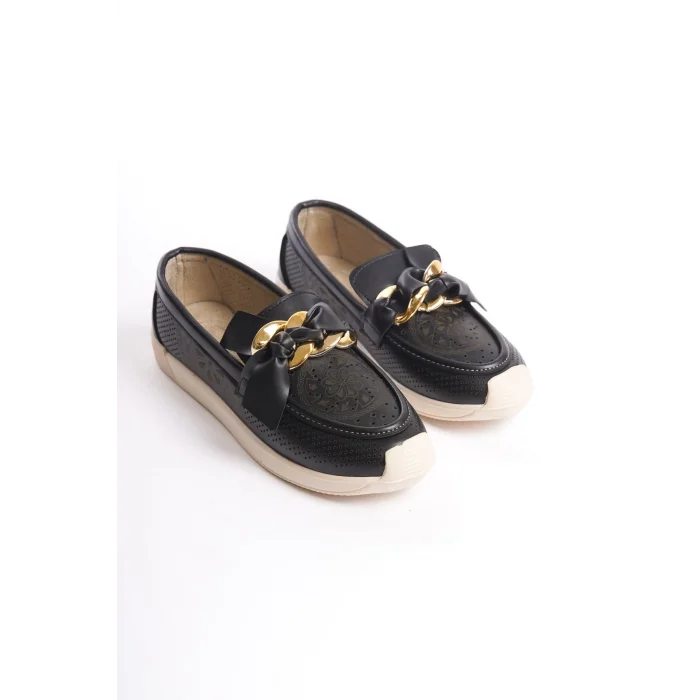 LYDIA Bağcıksız Ortopedik Rahat Taban Çiçek Desenli Kadın Babet Ayakkabı  KT - Siyah