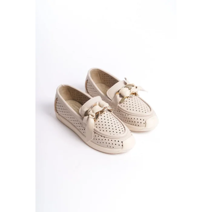 LYDIA Bağcıksız Ortopedik Rahat Taban Kalp Desenli Kadın Babet Ayakkabı  KT - Krem