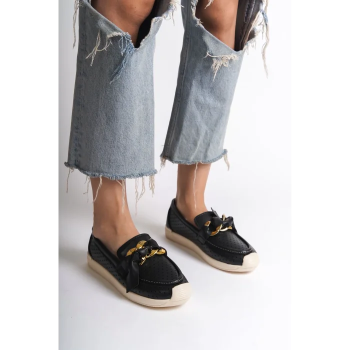 LYDIA Bağcıksız Ortopedik Rahat Taban Kalp Desenli Kadın Babet Ayakkabı  KT - Siyah