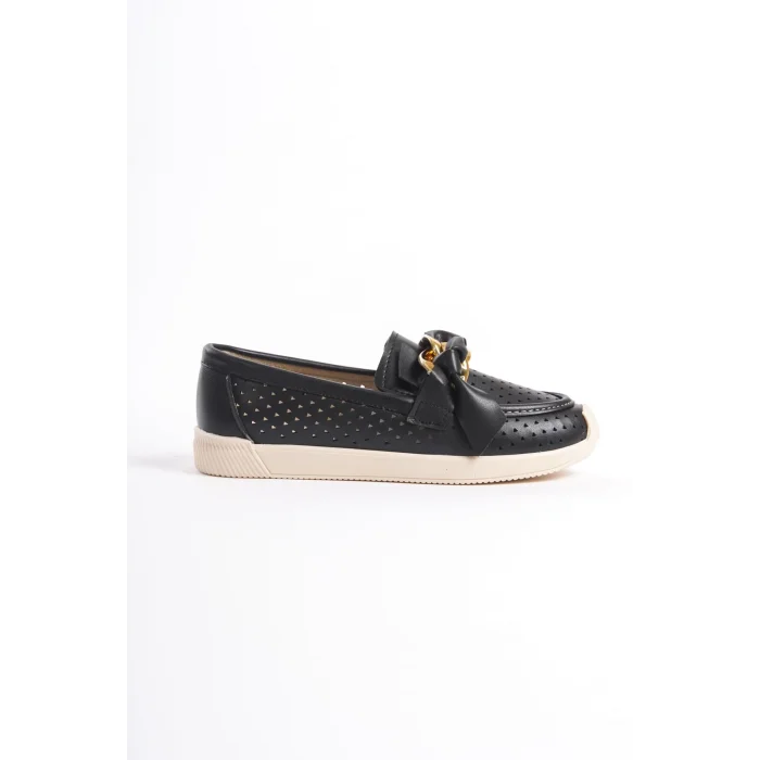 LYDIA Bağcıksız Ortopedik Rahat Taban Kalp Desenli Kadın Babet Ayakkabı  KT - Siyah